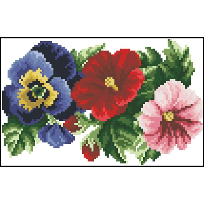 КЛ351шБ1301i Барвиста вишиванка Набір для вишивки друкованим хрестиком - Клатч Мальви, троянди, братки 21x13 см шовк, білий