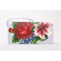 КЛ361дБ1301i Барвиста вишиванка Набір для вишивки друкованим хрестиком - Клатч Лілеї, троянди, незабудки 21x13 см домоткане полотно, білий