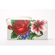 КЛ361дМ1301i Барвиста вишиванка Набір для вишивки друкованим хрестиком - Клатч Лілеї, троянди, незабудки 21x13 см домоткане полотно, бежевий