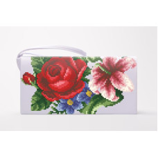 КЛ361кБ1301i Барвиста вишиванка Набір для вишивки друкованим хрестиком - Клатч Лілеї, троянди, незабудки 21x13 см атлас, білий