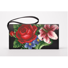 КЛ361лЧ1301k Барвиста вишиванка Набір для вишивки бісером - Клатч Лілеї, троянди, незабудки 21x13 см льон, чорний