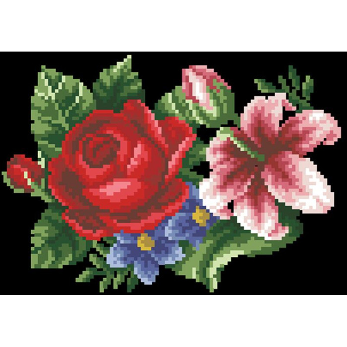 КЛ361шЧ1301i Барвиста вишиванка Набір для вишивки друкованим хрестиком - Клатч Лілеї, троянди, незабудки 21x13 см шовк, чорний