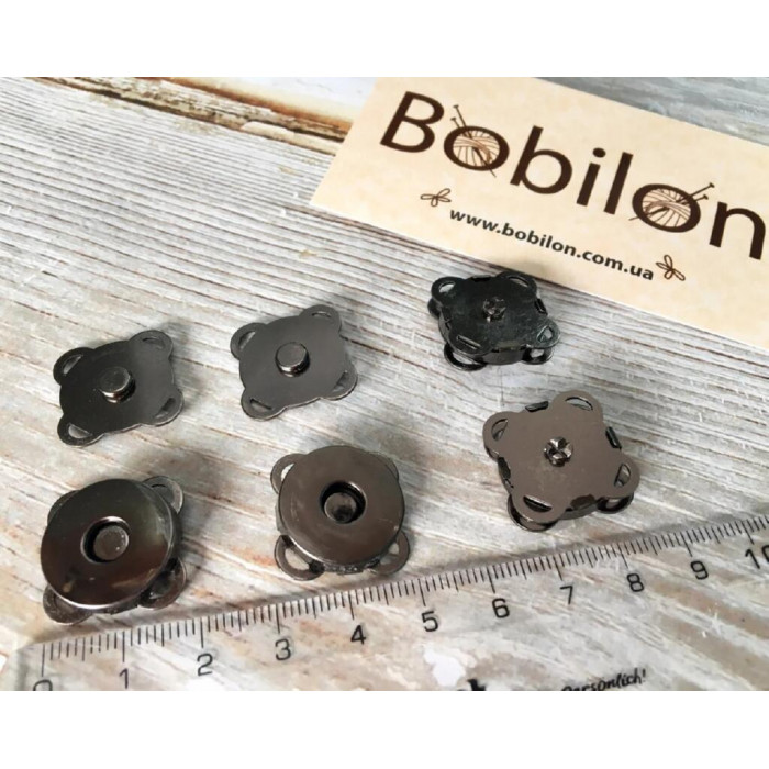 KM0009 Кнопки магнітні пришивні чорне срібло, діаметр 18 мм . Bobilon