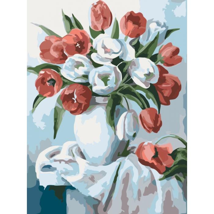 KHO2046 Букет яскравих тюльпанів. Ideyka. Картина за номерами (Ідейка КНО2046)