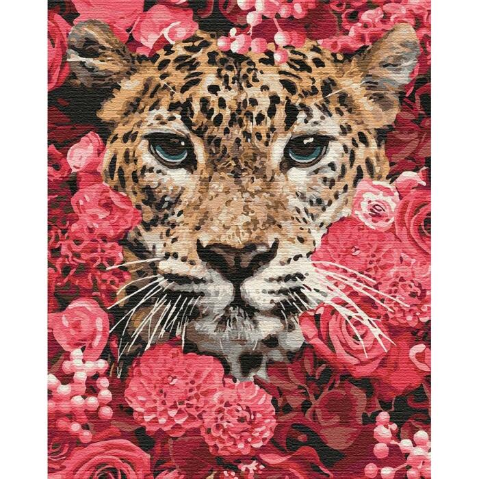 KHO4185 Леопард в квітах. Ideyka. Картина за номерами (Ідейка КНО4185)