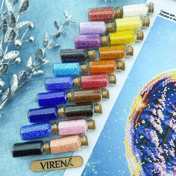 КВ_3019 Virena Заготовка для вишивки бісером - Лисиця в скляному яблуці 29,5x29,5см (габардин)