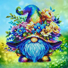 КВ_3023 Virena Заготовка для вишивки бісером - Гном в капелюсі з квітами 29,5x29,5см (габардин)