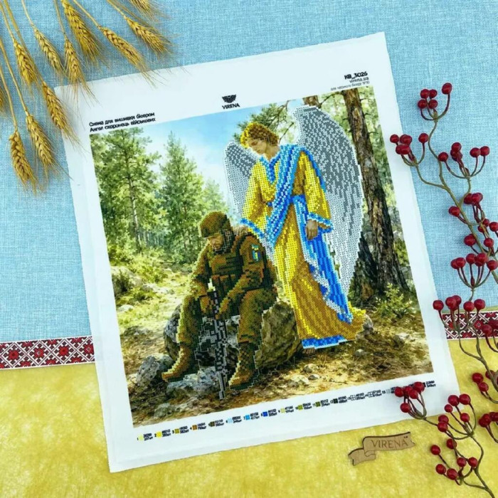 КВ_3026 Virena Заготовка для вишивки бісером - Ангел охоронець військових 29,5х29,5 см (схема на габардині)