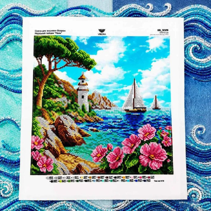 КВ_3029 Virena Заготовка для вишивки бісером - Морський пейзаж Маяк 29,5х29,5 см (схема на габардині)