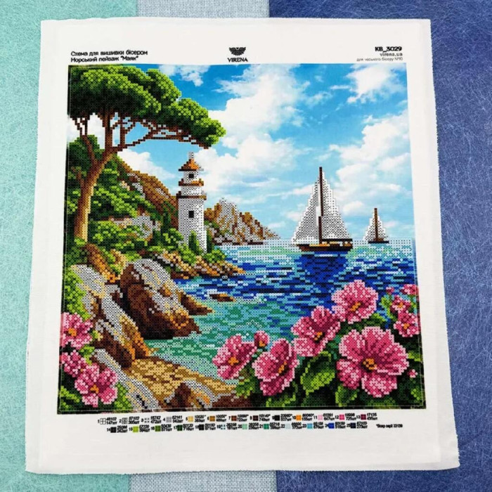 КВ_3029 Virena Заготовка для вишивки бісером - Морський пейзаж Маяк 29,5х29,5 см (схема на габардині)