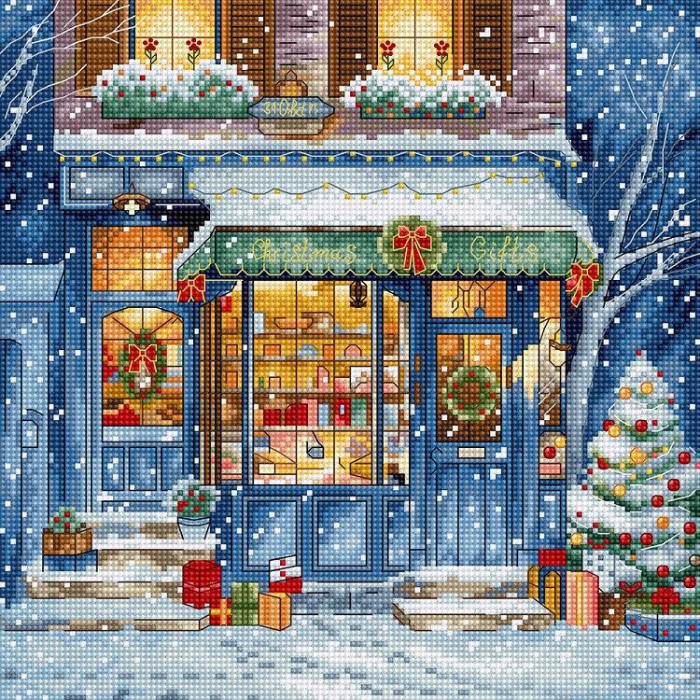 L8109 Магазин різдвяних подарунків. Christmas Gifts Shop, 21x21 см. Letistitch. Набір для вишивки хрестиком на Aida 16