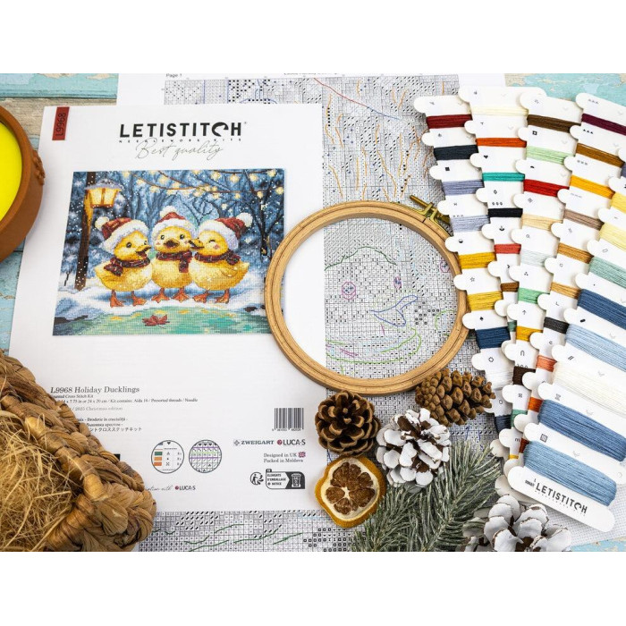 L9968 Letistitch Набір для вишивки рахунковим хрестиком - Святкові каченята 24x20 см, Aida 16 ct