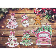 L9969 Letistitch Набір для вишивки рахунковим хрестиком по пластику - Іграшки Милі різдвяни прикраси ~9 см, 6 шт