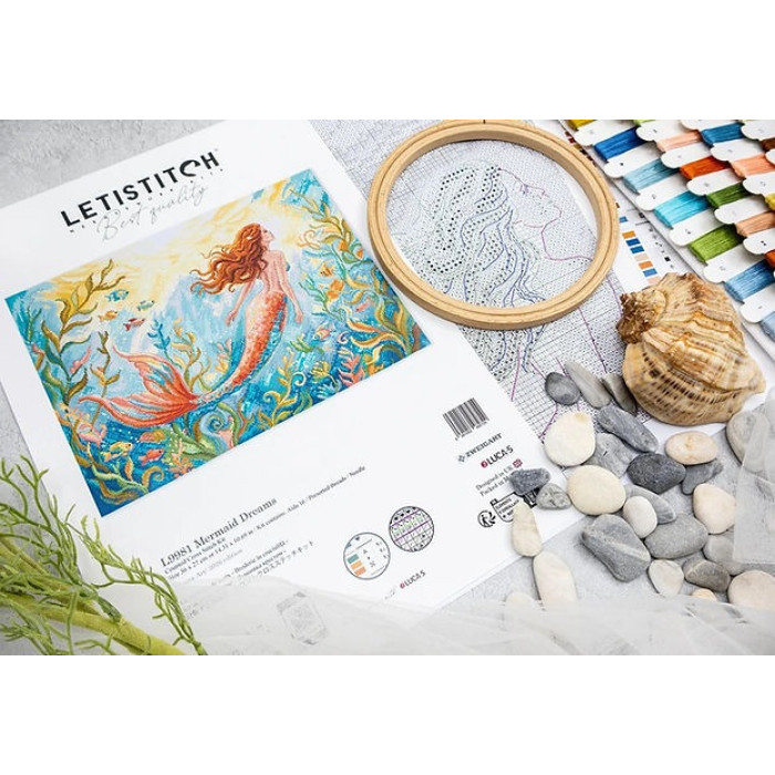 L9981 Letistitch Набір для вишивки рахунковим хрестиком - Mermaid Dreams 36x27 см, Aida 16