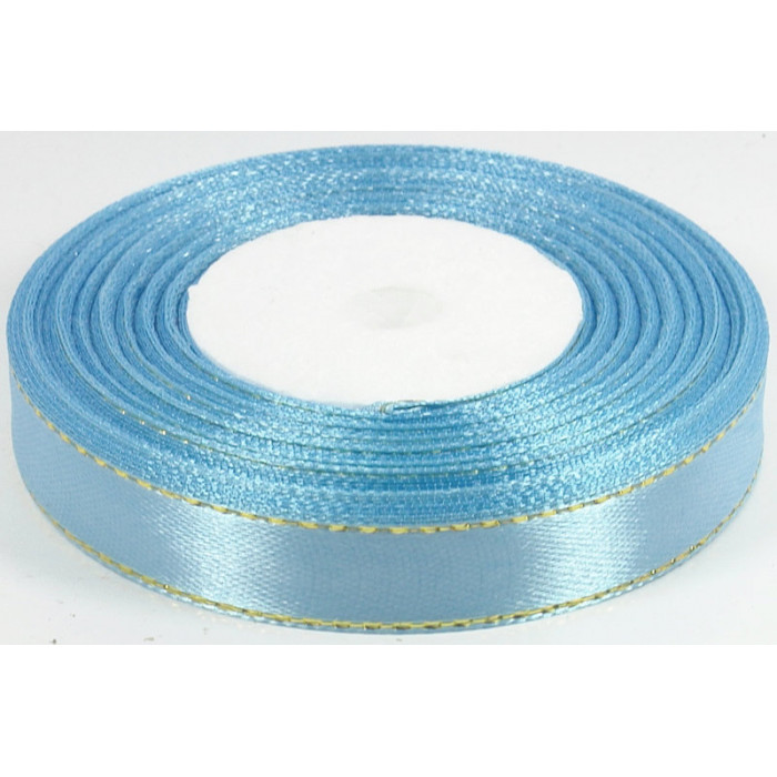 Стрічка атласна 0,6 см, блакитна з люрексом, упаковка 23 метри