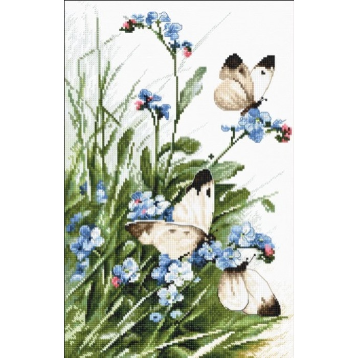 LETI 939 Butterflies in the bluebird flowers. 27х17 см. Letistitch. Набір для вишивки хрестиком на Aida 16