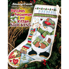 LFT603 Stoney Creek Паперова схема для вишивки рахунковим хрестиком - Patches Snowman and Kitten Stocking