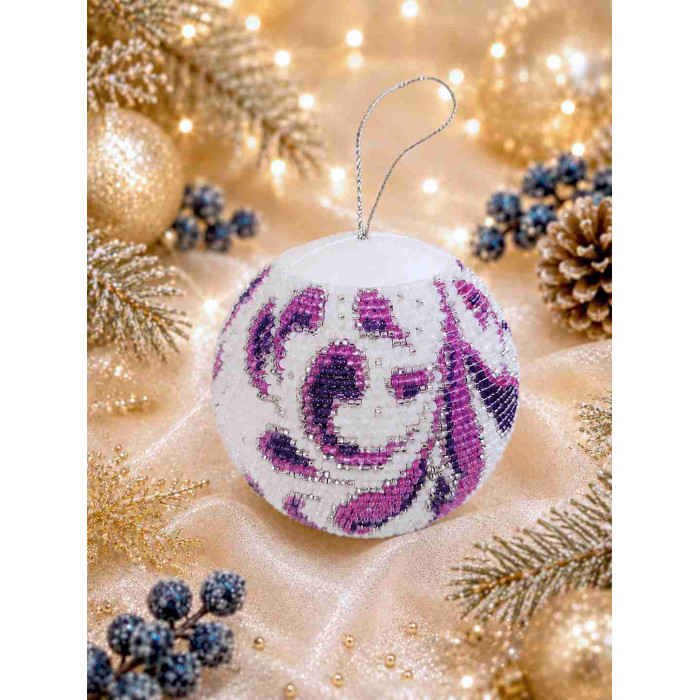 М408 Butterfly Набір для вишивки бісером на пластику - Новорічна кулька Морозний візерунок. Аметист 5x3 см