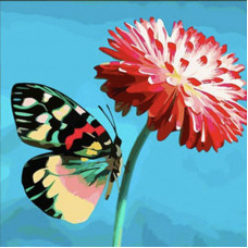 ME13813 Метелик на квітці, 30х30 см. Strateg. Набір алмазної мозаїки на підрамнику (круглі, повна). Стратег