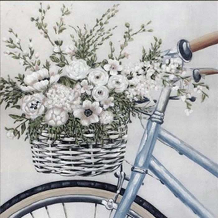 ME13835  Велосипед з квітами у кошику, 30х30 см. Strateg. Набір алмазної мозаїки на підрамнику (круглі, повна). Стратег