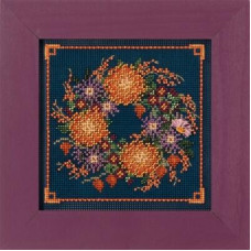 MH141824 Mill Hill Набір для вишивки рахунковим хрестиком + бісером - Мамин вінок Mum Wreath 13x13 см, перфорований папір