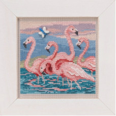 MH141916 Mill Hill Набір для вишивки рахунковим хрестиком + бісером - Фламінго Flamingos 13x13 см, перфорований папір