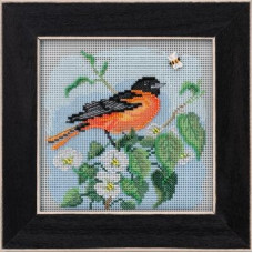 MH142012 Mill Hill Набір для вишивки рахунковим хрестиком + бісером - Іволга Балтімора Baltimore Oriole 13x13 см, перфорований папір