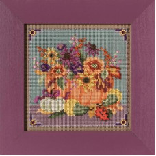 MH142125 Mill Hill Набір для вишивки рахунковим хрестиком + бісером - Квітковий гарбуз Floral Pumpkin 13x13 см, перфорований папір