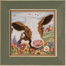 MH142321 Mill Hill Набір для вишивки рахунковим хрестиком + бісером - Плямиста корова Spotted Cow 13x13 см, перфорований папір