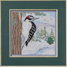 MH142434 Mill Hill Набір для вишивки рахунковим хрестиком + бісером - Зимовий дятел Winter Woodpecker 13x13 см, перфорований папір