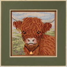 MH142512 Mill Hill Набір для вишивки рахунковим хрестиком + бісером - Високогірна корова Highland Cow 13x13 см, перфорований папір