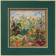 MH142513 Mill Hill Набір для вишивки рахунковим хрестиком + бісером - Зайчиковий сад Bunny Garden 13x13 см, перфорований папір