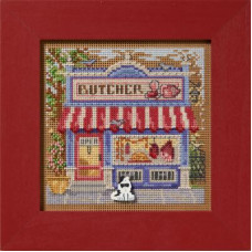 MH142516 Mill Hill Набір для вишивки рахунковим хрестиком + бісером - М'ясний магазин Butcher Shop 13x13 см, перфорований папір