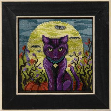 MH142525 Mill Hill Набір для вишивки рахунковим хрестиком + бісером - Моторошний кіт Spooky Cat 13x13 см, перфорований папір
