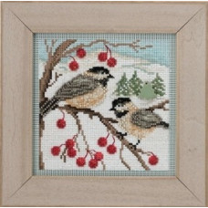 MH143303 Mill Hill Набір для вишивки рахунковим хрестиком + бісером - Синички Chickadee 13x13 см, перфорований папір