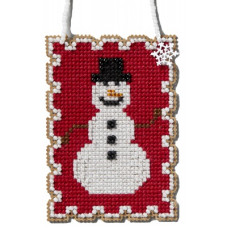 MH162435 Mill Hill Набір для вишивки рахунковим хрестиком + бісером - Іграшка Сніговик Snowman 6x8 см, перфорований папір