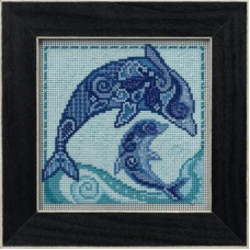 MH172213 Mill Hill Набір для вишивки рахунковим хрестиком + бісером - Дельфіни Dolphin 13x13 см, Aida14