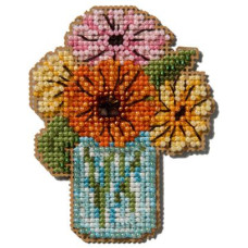 MH182511 Mill Hill Набір для вишивки рахунковим хрестиком + бісером - Букет у вазі Mason Jar Bouquet 8x6 см, перфорований папір