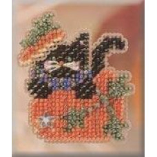 MHAH63 Mill Hill Набір для вишивки рахунковим хрестиком + бісером - Чорне кошеня Black Kitty Magic 6x6 см, перфорований папір