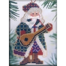 MHMS10 Mill Hill Набір для вишивки рахунковим хрестиком + бісером - Магніт Санта Mandolin Santa 8x13 см, перфорований папір