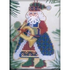 MHMS12 Mill Hill Набір для вишивки рахунковим хрестиком + бісером - Магніт Санта French Horn Santa 8x13 см, перфорований папір