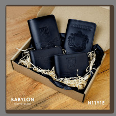 N11Y1E Babylon Набір обкладинок: військовий квиток, УБД, посвідчення водія та Паспорт 26x17x5 см чорний, чисте тиснення, шкіра