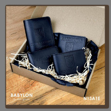 N13A1E Babylon Набір обкладинок: військовий квиток, УБД, посвідчення водія та ID-passport 26x17x5 см чорний, тиснення в колір обкладинки, шкіра