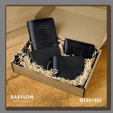 N13A1E02 Babylon Набір обкладинок: військовий квиток, УБД, посвідчення водія та ID-passport 26x17x5 см чорний, чисте тиснення, червона нитка, шкіра