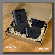 N13Y1E02 Babylon Набір обкладинок: військовий квиток, УБД, посвідчення водія та ID-паспорт 26x17x5 см чорний, чисте тиснення, червона нитка, шкіра