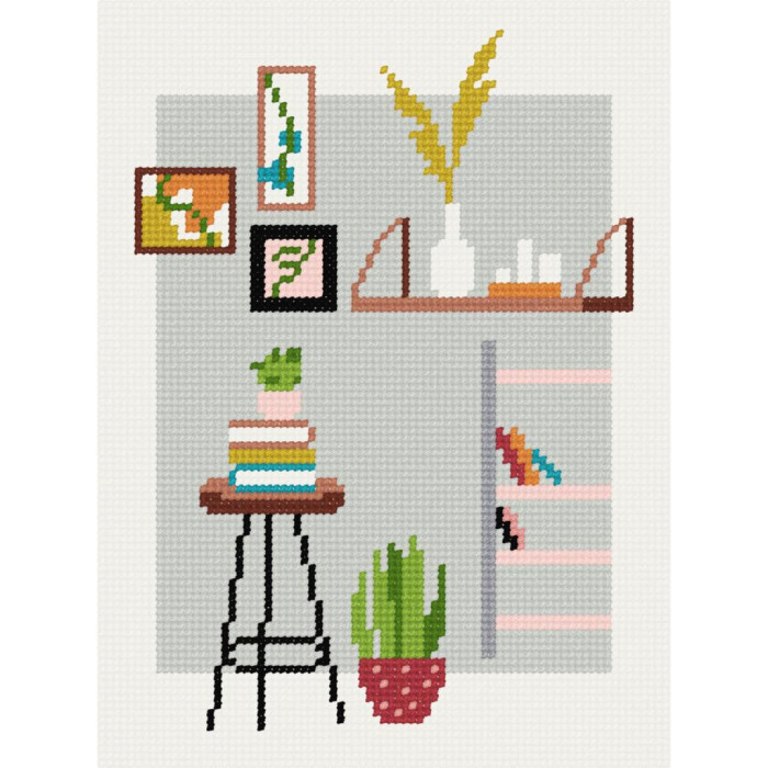 N1837 Чарівниця Набір для вишивки рахунковим хрестиком - Книжкова полиця 15х20 см Aida 14