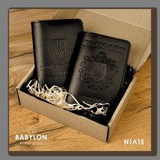 N1A1E Babylon Набір обкладинок: військовий квиток та Passport 18,5x12 см, 5x5 см чорний, чисте тиснення, шкіра