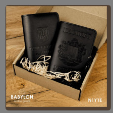 N1Y1E Babylon Набір обкладинок: військовий квиток та Паспорт 18,5x12 см, 5x5 см чорний, чисте тиснення, шкіра
