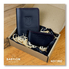 N3Y1E02 Babylon Набір обкладинок: військовий квиток та ID-passport 18,5x12 см, 5x5 см, шкіра (чорний, чисте тиснення, червона нитка)
