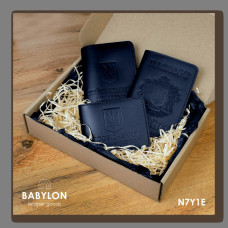 N7Y1E Babylon Набір обкладинок: військовий квиток, УБД та Паспорт 26x17x5 см чорний, чисте тиснення, шкіра